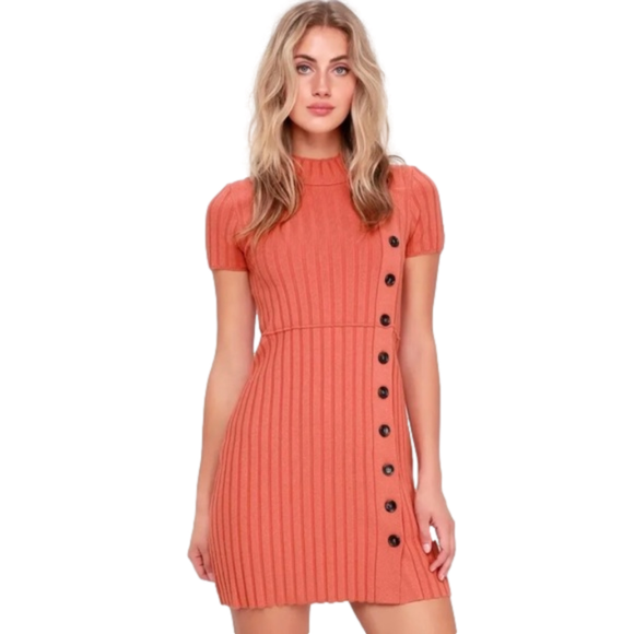 Free People Dresses & Skirts - Women's Free People Lottie Ribbed Sweater Dress Coral Pink size XS